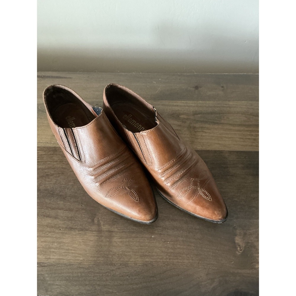 Ellemenno Womens Brown Leather Western Ankle Boots Booties Size 8.5